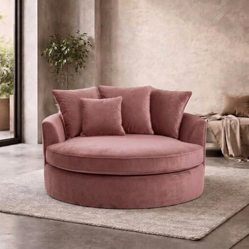 Image of SOFALIZE - Modern Barrel Accent Round Sofa with Pillows Oversize Arm Chair Cozy Club Chair for Bedroom, Living Room, Lounge, Hotel & Office, Hallways (Ashrose)