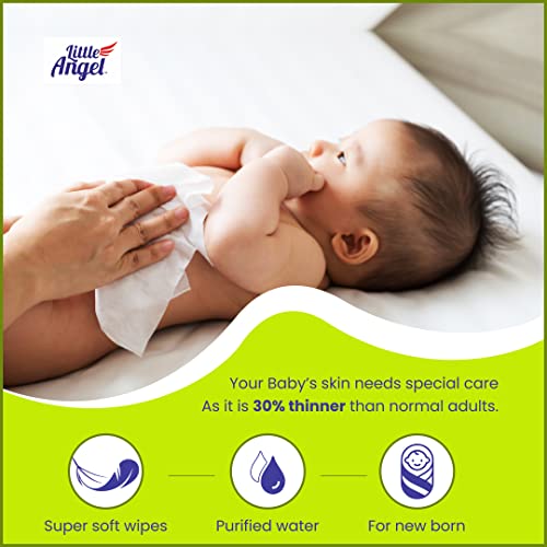 Image of Little Angel Super Soft Cleansing Baby Wipes, 648 Count, Enriched with Aloe vera & Vitamin E, pH Balanced, Dermatologically Tested & Alcohol-free, Pack of 18, 72 count /pack