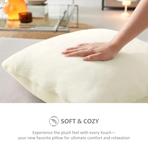 Pallene Faux Fur Plush Throw Pillow Covers 24x24 Set of 2, Soft Fluffy Couch Pillow Covers for Living Room, Cream White