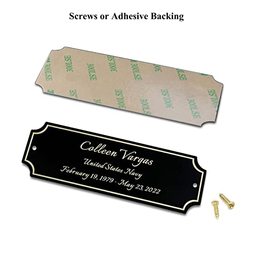 3\"W x 1\"H, Custom Elegant Engraved Plate, Personalized Metal Memorial Name Plate for Trophy, Frames, Urn, Black Engraved Plaque with Adhesive Backing or Screws-Gold Letters - Thumbnail 4