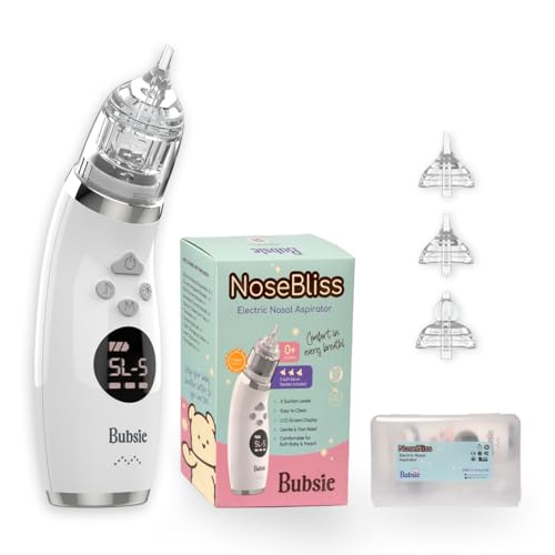 Image of NoseBliss Baby Nose Cleaner Rechargeable IPX6 Waterproof Electric Nasal Aspirator with 5 Suction Levels | 3 Food Grade Soft Silicon Nozzles | Self Cleaning, Music & Light | 1 Year Warranty