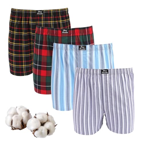 Men’s Woven Boxer Shorts 4-Pack – Ultra-Soft, Stretchy, Tagless, Wrinkle-Free Comfort Fit
