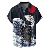 [Stabbon] 柄シャツ メンズ 半袖 和柄 新登場！！アロハシャツ 半袖 綿 ビーチシャツ 通気 快適 メンズ おしゃれ 花柄 和柄 祭り 花火 (XL,パープル) (XL,パープル21)