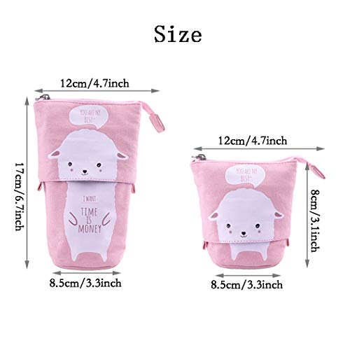Isuperb Cartoon Telescopic Stand Up Pencil Case Pen Bag Cute Animal Office Student Stationery Bag Cosmetic Organizer Pouch (White Sheep) #TOP5