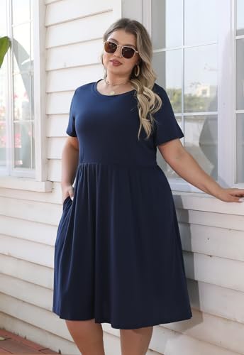 Image of Nemidor Women Plus Size Casual Dress Midi Flt Flare Pocket