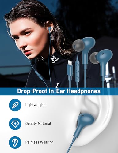 Image of iMangoo for Apple MFi-Certified Headphones for Lightning Wired Earbuds Magnetic Ear Buds with HiFi Bass,3 Ear Tips Mic Corded Earphones for Gym, Commuting for iPhone 14 Plus 13 12 11 Pro Max Lake Blue