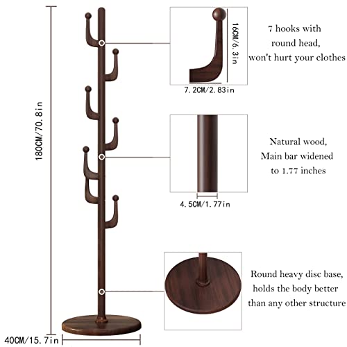 Covaodq Coat Rack Freestanding, Coat Tree Stand With 7 Hooks For Hallway Bedroom Office Natural Wood Standing Coat Rack For Clothes Hat Handbags #TOP1