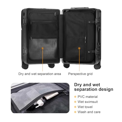 Aiweiny Suitcase Carry-On Luggage Spring-Summer Travel Airline Approved With Tsa Lock, 360° Wheel, Pc Hard Shell And Aluminum Frame Pressure-Resistant, Suitable For 20'' 24'' 26'' (Black, 24‘’) - 3