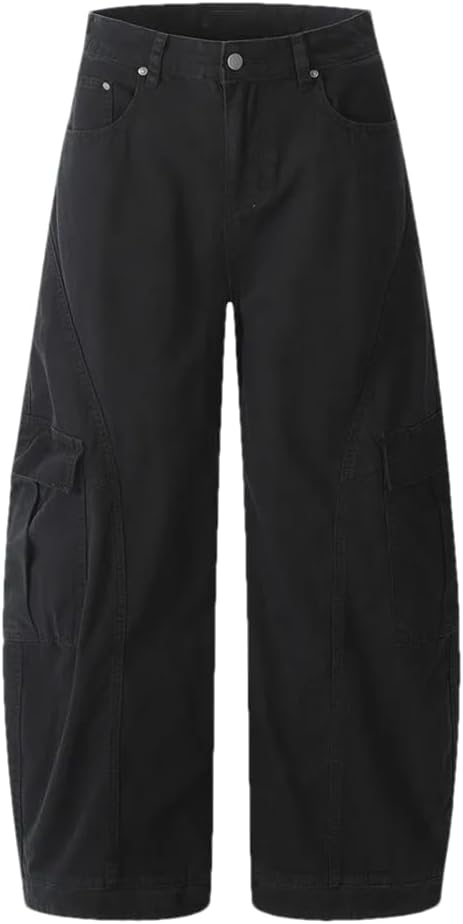 Men’S Washed Distressed Cargo Pants Scimitar Cut Zipper Fly Loose Wide Leg Trousers