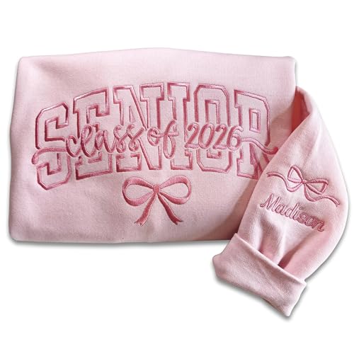 NAZENTI Personalized Embroidered Senior Sweatshirt Class of 2026, Custom Graduation Hoodie, School Shirt for Her or Him