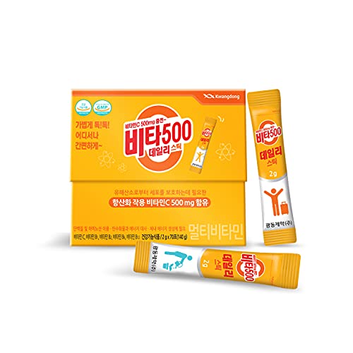 [KWANGDONG] Vita500 Daily Stick - Multivitamin Powder, Vitamin C 500mg, Vitamin B Complex (Vitamin B12, B6, B1, B2), Immune Support, Vita 500 Supplement (2g x 70 Sticks Total)