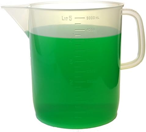 EISCO Measuring Jug, 5000mL (5 Liter) - Short Form - Polypropylene Plastic - Molded Graduations - Chemical Resistant, Autoclavable - Handle for Convenient Lifting - Pitcher, Large Measuring Cup