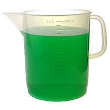 EISCO Measuring Jug, 5000mL 5 Liter - Short Form - Polypropylene Plastic - Molded Graduations - Chemical Resistant, Autoclavable - Handle for Convenient Lifting - Pitcher, Large Measuring Cup