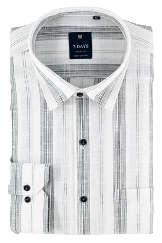 Image of 7-DAYS Men's Premium Striped Shirt - 100% Cotton, Tailored Fit (Between Slim & Regular), Full Sleeve, with Pocket - Smart Office & Casual Look