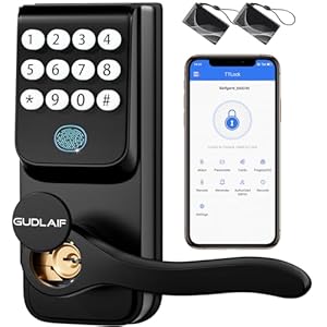 Fingerprint Door Lock, 5-in-1 Keypad Door Lock with Handle, Smart Locks for Front Door, Digital Fingerprint Biometric Door Lock Support WiFi & APP Control, Smart Door Lock for Hotel, Bedroom (Black)