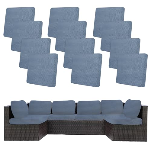 Image of 12Pcs Stretch Patio Cushion Covers,Outdoor Couch Covers Replacement,Outdoor Couch & Sofa Slipcovers,for Patio Furniture Cushion Covers,Washable Reusable Furniture Protector (West Lake Blue,Cover Only)