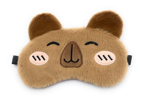 Lindos antifaz de animales, suave y esponjoso, cubierta de ojos para dormir, venda, varios diseños (marrón capibara)