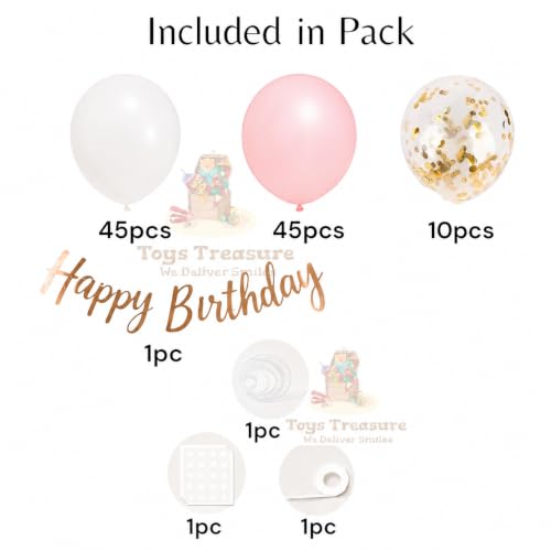 Image of Toys Treasure Happy Birthday Decoration Items, Light Pink White Gold