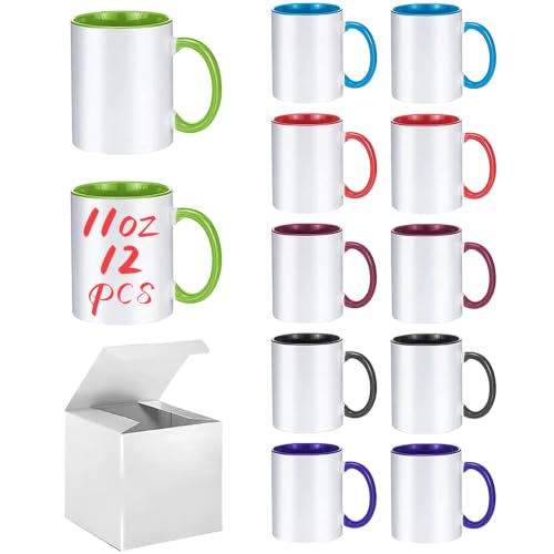 Kocdam 12 Pack Sublimation Mugs, 6 Assorted Colors11 OZ Coffee Mugs