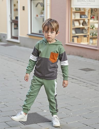 Image of Boys Clothes Long Sleeve Color-blocked Hoodie Top and Pants 2PCS Winter Sweatsuits Fall Boys Outfits 2-8 Years