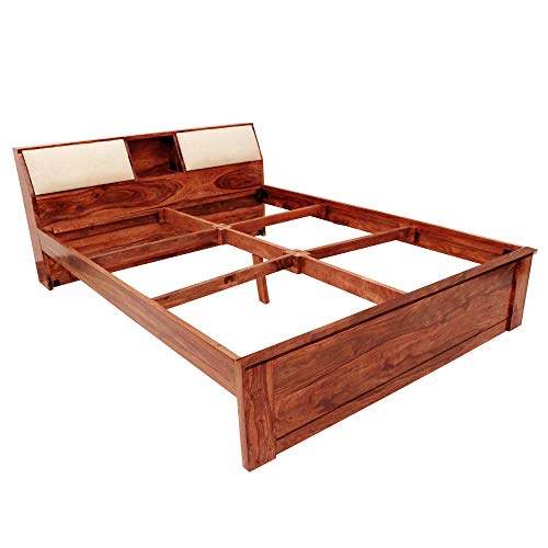 Image of APRODZ Sheesham Wood Allure Bed with Storage (Queen Size, Teak Finish)