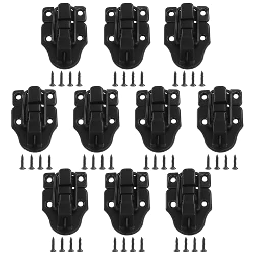 OSVJE 10 Pack Timeproof Toggle Hasp Latches, Black Lock Replacement Classical Buckle Latch Metal Duckbilled Tool Box Catch for Cabinet/Guitar Case/Chest/Jewelry Box/Wooden Box