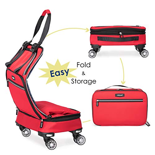 Foldable Luggage Bag with Spinner wheels，Expandable Collapsible Rolling Duffel Bag,Large Suitcase for Travel,Checked Luggage 24/28inches (2 in 1),Red