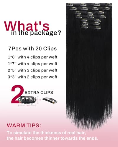 Image of Moresoo Real Hair Extensions Clip ins Human Hair Black Double Weft Clip on Extensions Human Hair Jet Black Remy Clip in Hair Extensions Real Human Hair Full Head Set 7pcs /150g 22inch