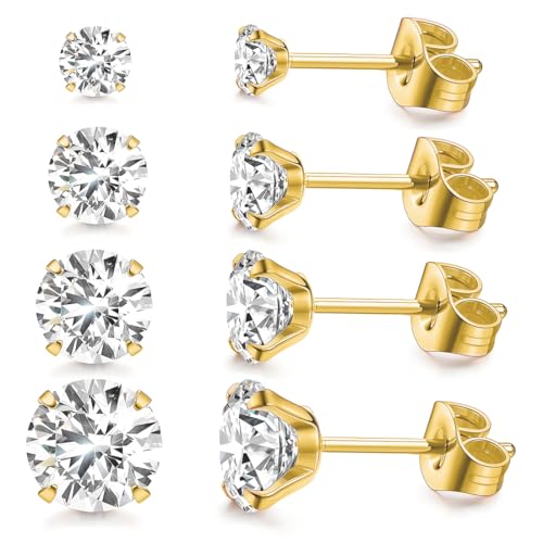 4 Paires 316L Acier inoxydable CZ Lot Boucles D'oreilles Femme Homme Cartilage Helix Boucles...
