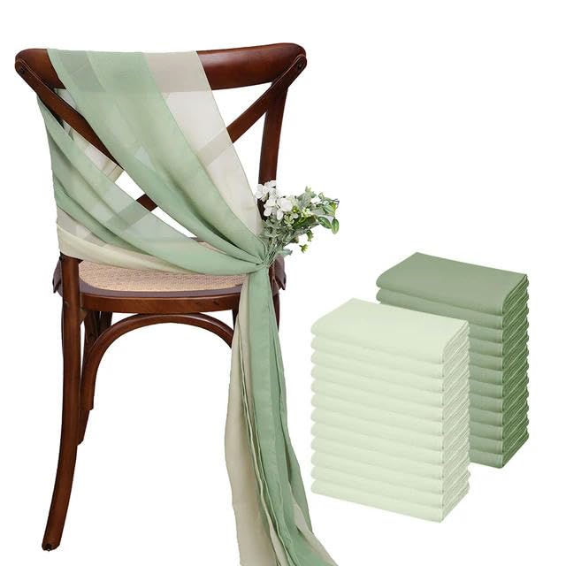 Generisch 30 STÜCKE (15er-Set) 30 * 275 cm Salbeigrüne Chiffon-Stuhlschärpen für Hochzeitsdekorationen Chiffon Vertikale Stuhlvorhänge Tüll-Stuhlhusse