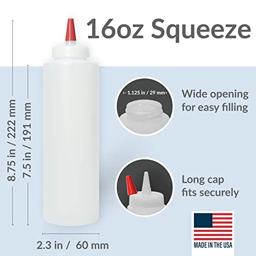 Pinnacle Mercantile Plastic Squeeze Condiment Bottles With Red Tip Cap 16-Ounce Set Of 6 Wide Mouth #TOP1