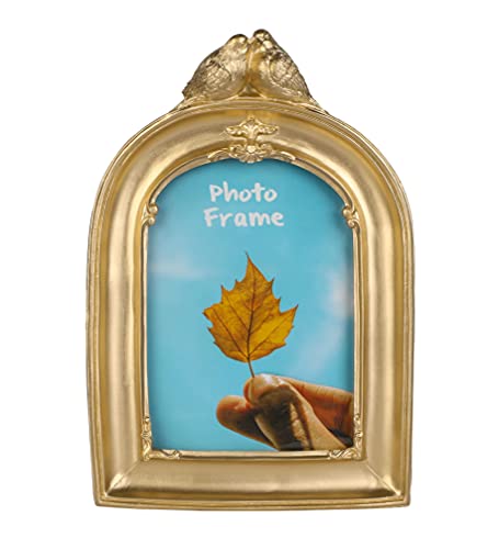 5x7 Picture Frame, Gold Picture Frame with Deluxe Floral and Bird Design (Gold Bird 5x7)