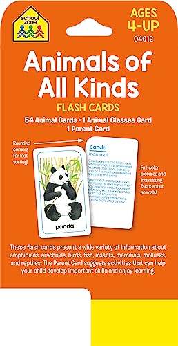 School Zone Animals of All Kinds Flash Cards: 56 Cards, Preschool, Kindergarten, Animal Names & Classes, Animal Facts, Word-Picture Recognition, Ages 4+