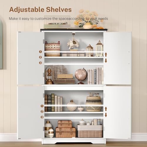 TEENFON Farmhouse Storage Cabinet with 2 Adjustable Shelves, Bathroom Cabinet with 4 Doors, Kitchen Cabinets, Cupboard for Kitchen, Living Room, White - Image 4