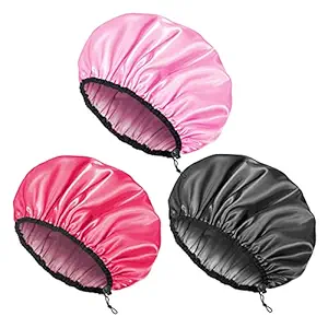 Auban Shower Cap for Women, Adjustable Reusable, Extra Large, Double-Layer Waterproof Bathing Cap, Waterproof Exterior, EVA Lining, Hair Cap for All Hair Lengths, 3 Colors