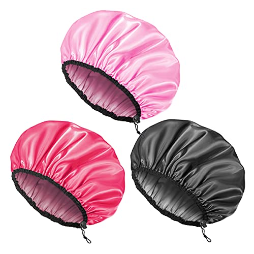 Auban Shower Cap for Women, Adjustable Reusable, Extra Large, Double-Layer Waterproof Bathing Cap, Waterproof Exterior, EVA Lining, Hair Cap for All Hair Lengths, 3 Colors