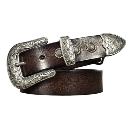 Ceinture en cuir pour femme avec boucle ardillon alliage et rivets 2.8cm