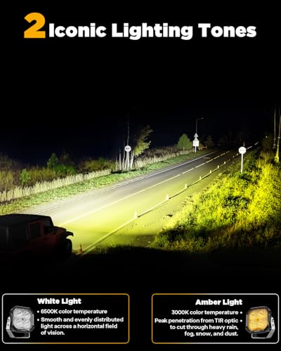 Image of Auxbeam Color Play Series DRL & Turn Signal 3-Inch Offroad Lights 2-Pack | 11600LM 100W, Dual Color Amber White, Light Covers, Wide Reflective Cup, TIR Optics, 3x3 Cube Pods, A-Pillar Ditch Lights