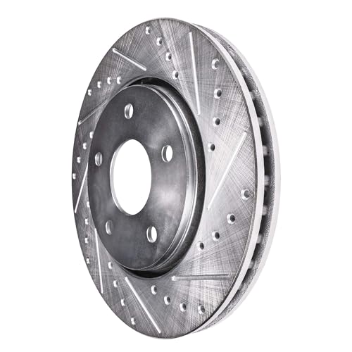 Image of Detroit Axle - Front Brake Kit for 2011-2012 Ford Taurus SHO | Drilled & Slotted Brake Rotors and Ceramic Brake Pads Replacement 12.80 inch inch Rotors