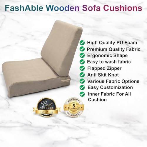 Image of Wooden Sofa Cushion Full Set of 10 for 5 Seater, 55 Density PU Foam, & Fully Customizable-Cushion for Wooden Sofa with Washable Fabric and Inner Fabric 3+1+1 (Yellow Flower + Beige)