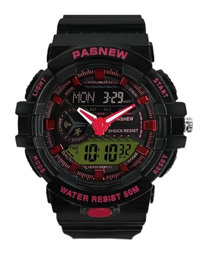 Image of PASNEW Boys' Watches - Dual Display, Large Dial Sport Watch, Black Outdoor Watch for Boys & Teens - Waterproof