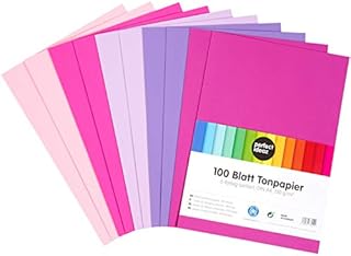 perfect ideaz 100 arkuszy kolorowego papieru w formacie DIN-A4, kolorowy papier rysunkowy, zestaw 5 kolorów (fioletowy, różowy, liliowy, eosin), kolorowe arkusze, 130 g/m², kolorowe arkusze do majsterkowania, akcesoria do