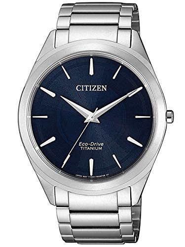 Herren Analog Eco-Drive Uhr mit Super Titanium Armband Silber Blau BJ6520-82L