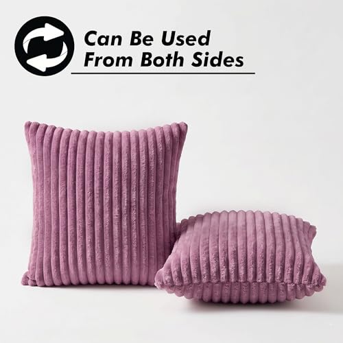 Image of Yellow Weaves Pencil-Stripe Fur Cushion Covers | Soft Polyester | Decorative Sofa & Throw Pillow Covers | 16x16 Inches, Pack of 1 (Purple)