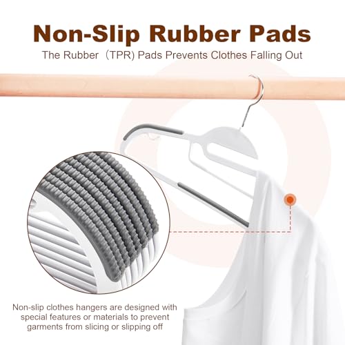 Image of HOUSE DAY Slim Plastic Hangers with Non Slip Rubber Pads, 50 Pack, White | Space saving closet organizer, heavy duty S-shape, rubber grip pads help keep shirts, suits, coats, pants, skirts in place