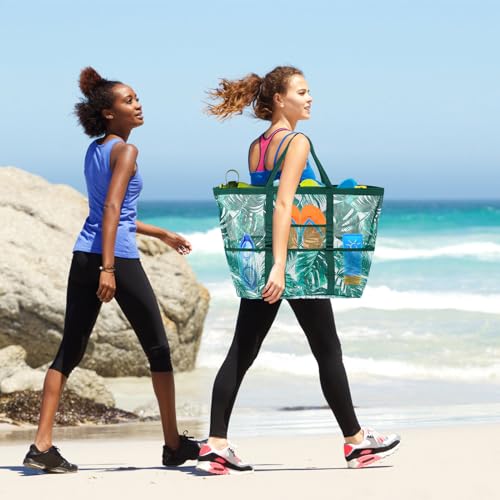 Mesh Beach Bags, Extra Large Beach Tote Bags with 4 Pockets and Zipper, Foldable Beach Tote Sandproof Tote Bags Oversized Beach Bag Swimming Pool Bags with Hand Strap Pool Bags for Beach/Pool Trip4