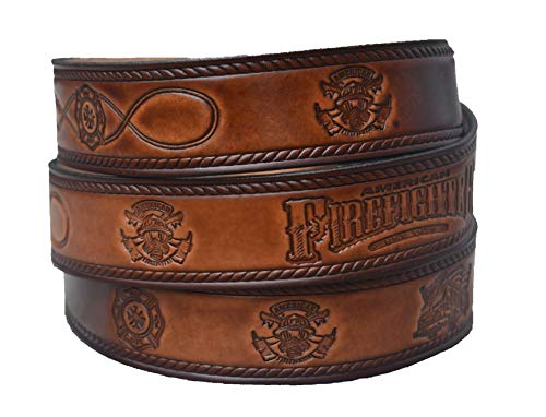 American Firefighter Brown Leather Name Belt