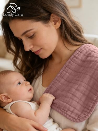 Image of Lovely Care 12 Pack Muslin Burp Cloths 100% Cotton Muslin Cloths Large 20''x10'' Extra Soft and Absorbent Baby Burping Cloth - Warm Clay