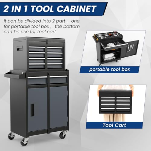 Image of Goplus Rolling Tool Chest, 5-Drawer Tool Box Organizer w /Lockable Wheels & Sliding Drawers & Detachable Top & Adjustable Shelf, Tool Storage Cabinet for Garage Workshop(Gray)