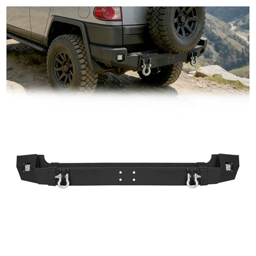 ALMULOO Rear Bumper Compatible with 2007-2014 Toyota FJ Cruiser With D-Ring & LED Lights Powder Coated Steel Black